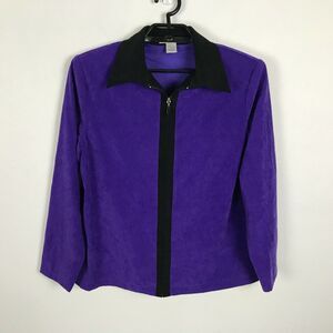 Vintage 90s Notations Blouse Lightweight Blazer Y2K Zip Size L Polyester Blend